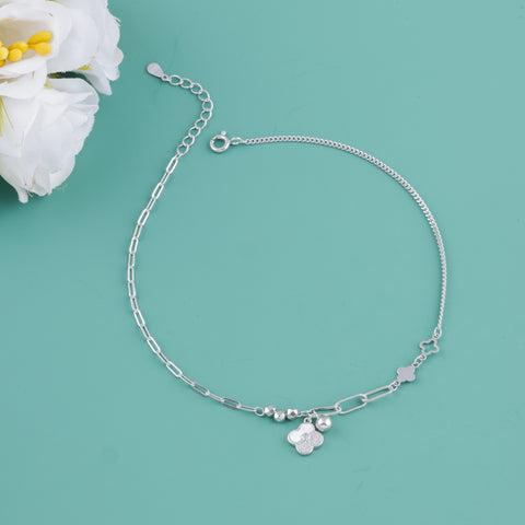 Silver Clover Charm Anklet For Girl