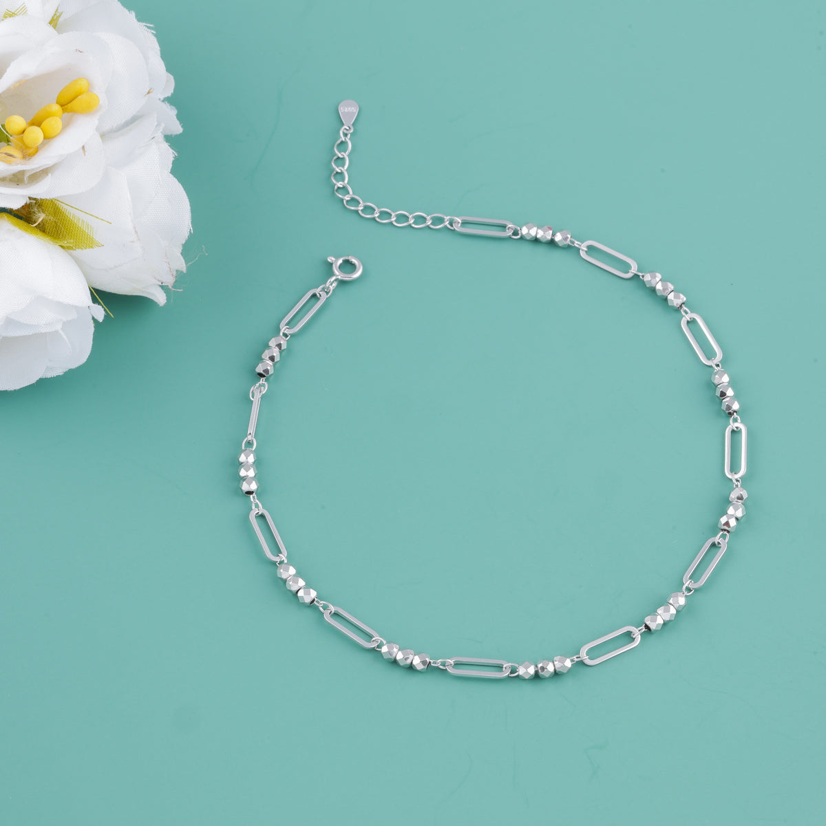 Silver Bead Anklet for Women
