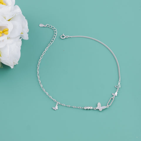 925 Sterling Silver Butterfly Charm Anklet for Women