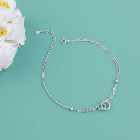 Silver Interlocking Circle Anklet For Women
