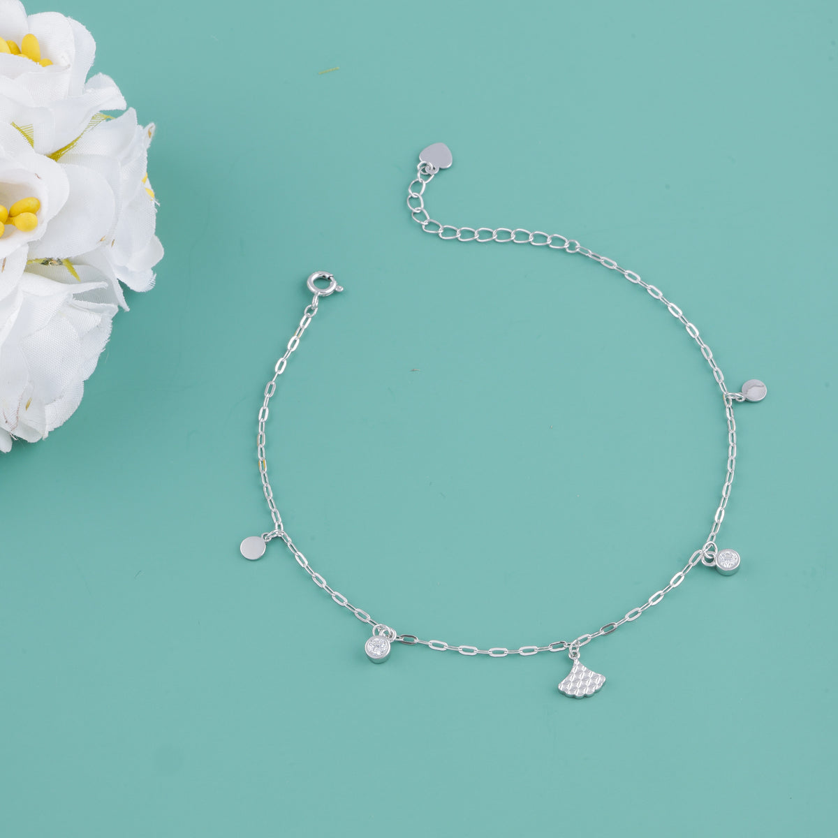 925 Sterling Silver Minimal Charm Anklet for Women