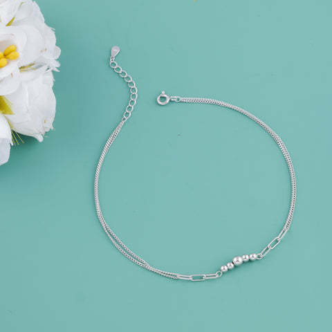 Silver Minimal Beaded Chain Anklet for Women