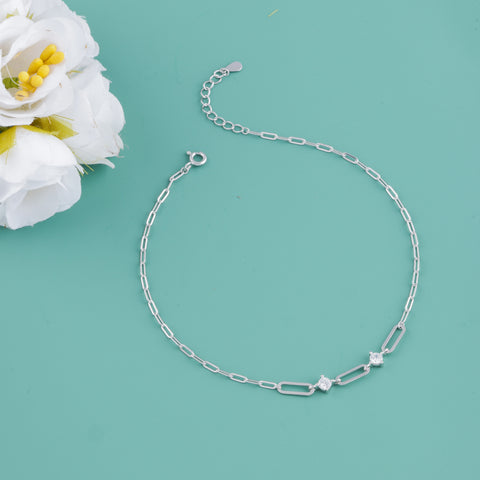 Silver Chain  with Zircon Stones Anklet for Women