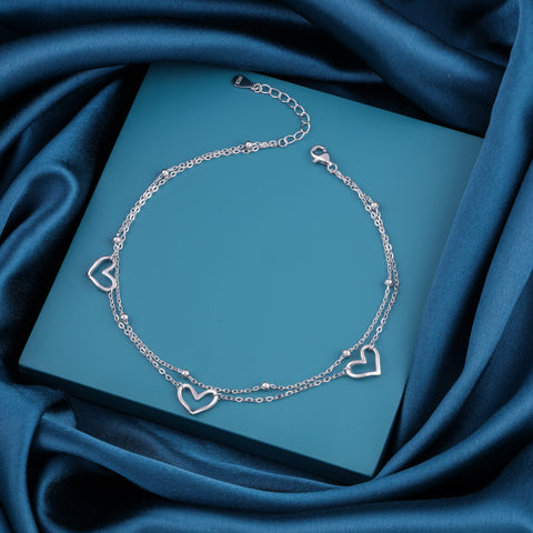925 Sterling Silver Double Heart Anklet for Women
