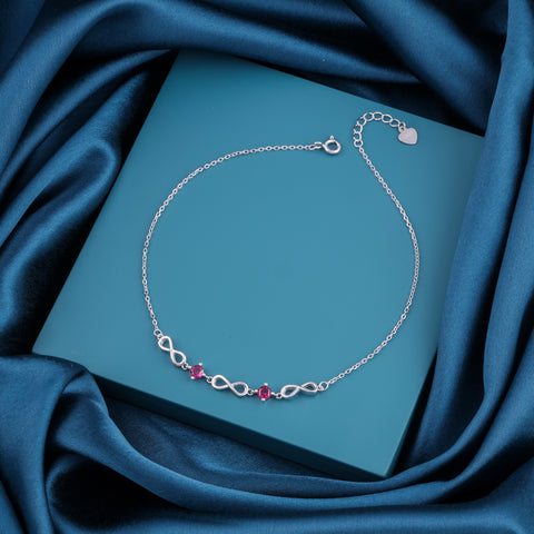 925 Sterling Silver Symbol of Eternal Love Infinity Charm Anklet for Women