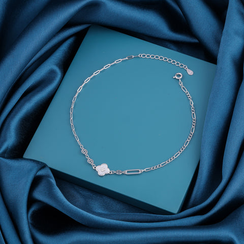 925 Sterling Silver Floral Charm Anklet