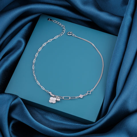 Silver Clover Charm Anklet For Girl