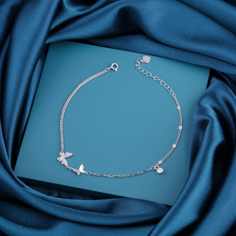 925 Sterling Silver Dual Butterfly Anklet for Women