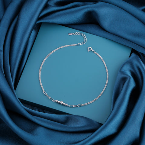 Silver Minimal Beaded Chain Anklet for Women