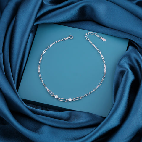 Silver Chain  with Zircon Stones Anklet for Women