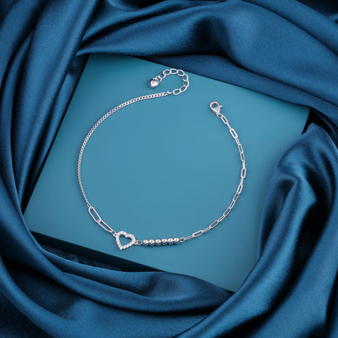 Silver Heart Charm Beaded Anklet for Women