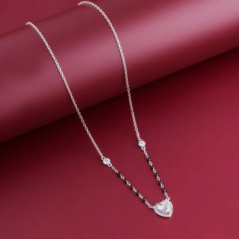 Silver Heart-Shaped Solitaire Mangalsutra for Women