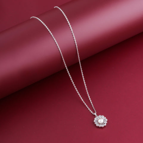 925 Sterling Silver Daily Ware Pearl Flower Pendant Necklace for Women
