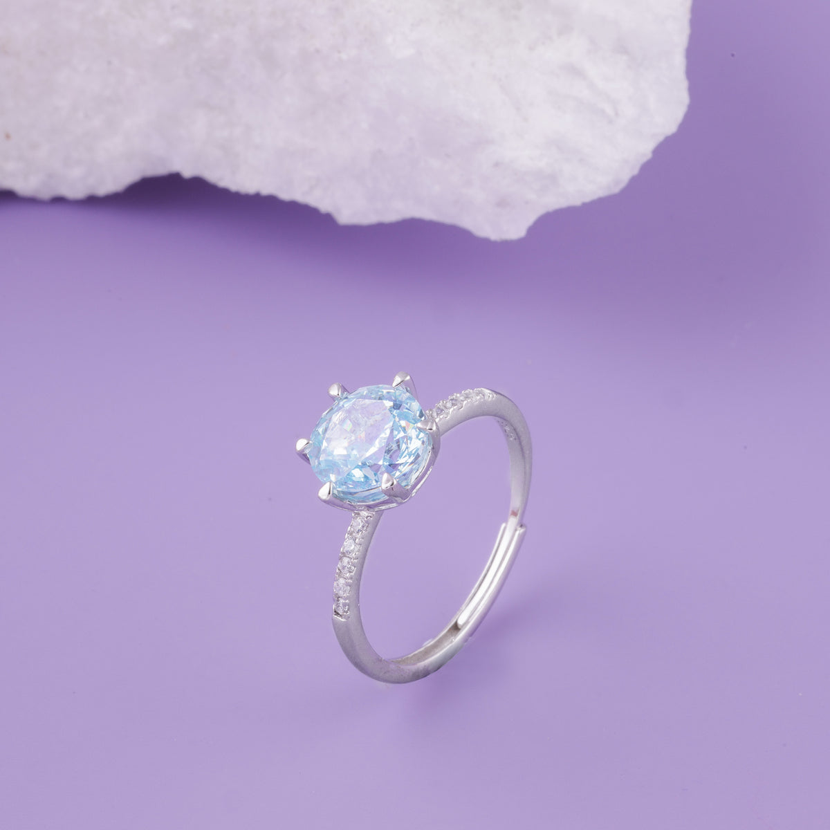 Silver Blue  Solitaire Diamond Ring For woman