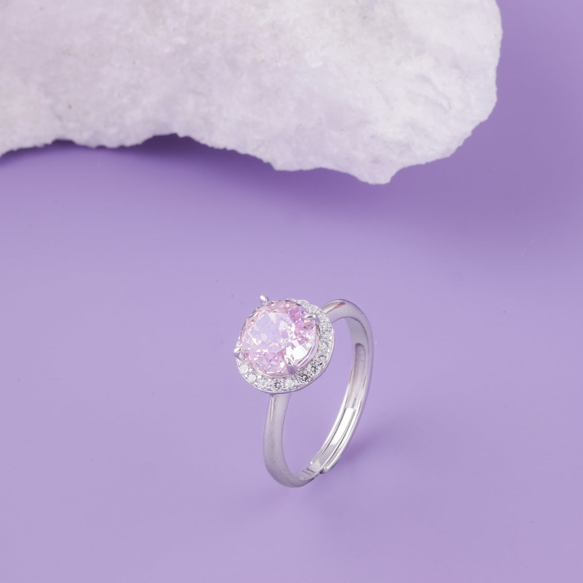 Silver Pink  Solitaire Diamond Ring For woman