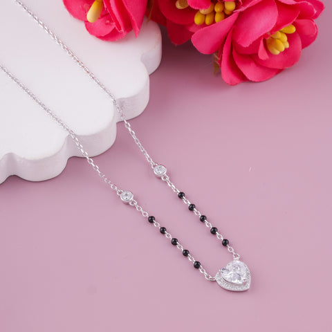 Silver Heart-Shaped Solitaire Mangalsutra for Women