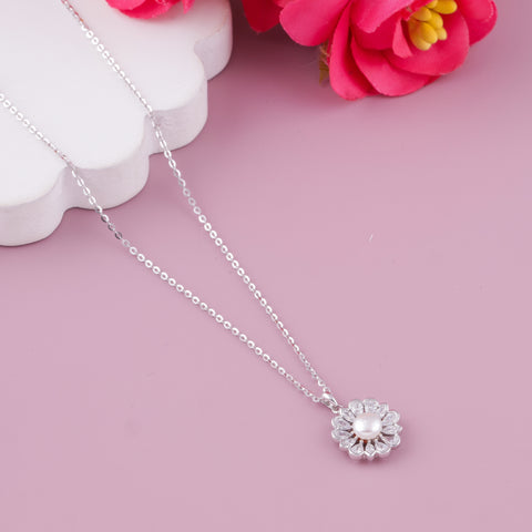 925 Sterling Silver Daily Ware Pearl Flower Pendant Necklace for Women