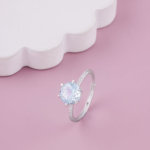 Silver Blue  Solitaire Diamond Ring For woman