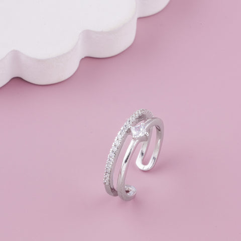 Two Layer Trendy  Silver Ring for Women