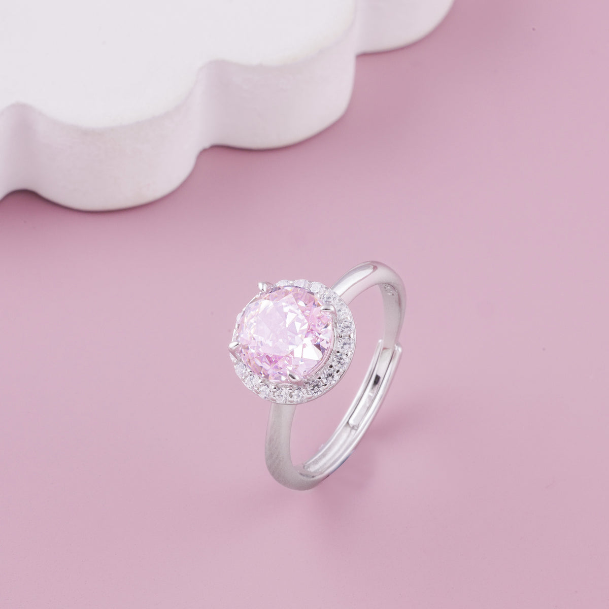 Silver Pink  Solitaire Diamond Ring For woman