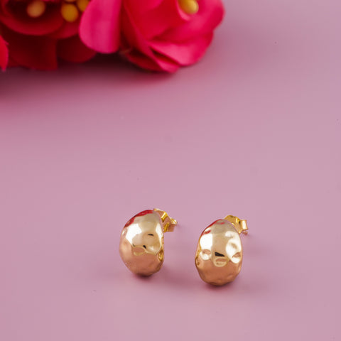 Gold Plated 925 Sterling Silver Hammered Dome Stud Earrings for Women