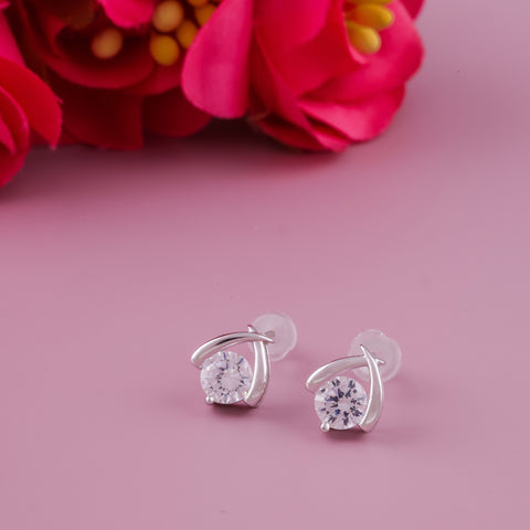Silver Classic Round Solitaire Stud Earrings