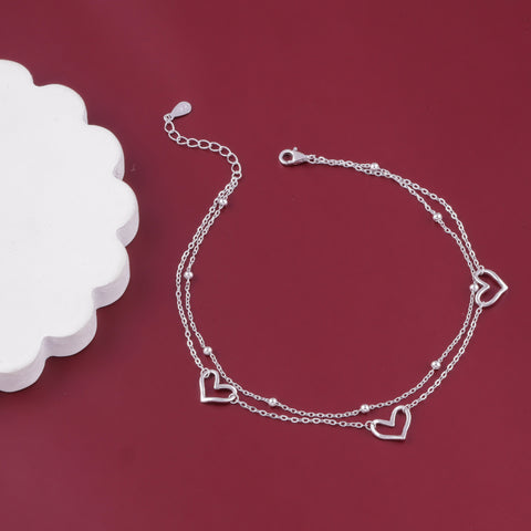 925 Sterling Silver Double Heart Anklet for Women