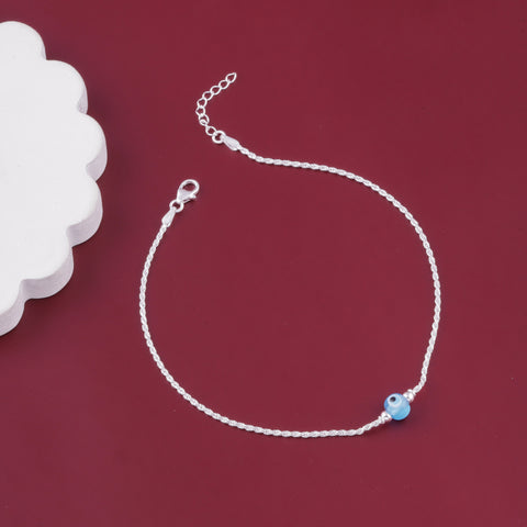 925 Sterling Silver Blue Bead Evil Eye Charm Anklet for Women