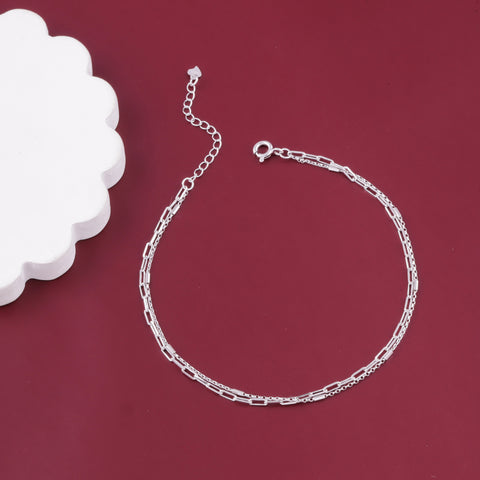 Silver Dual Layer Chain Anklet for Women