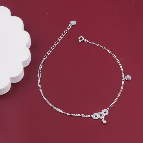 925 Sterling Silver Triple Ring Charm Anklet for Women