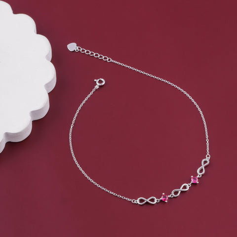 925 Sterling Silver Symbol of Eternal Love Infinity Charm Anklet for Women