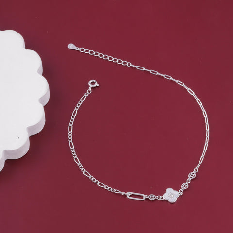 925 Sterling Silver Floral Charm Anklet