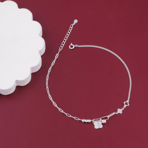 Silver Clover Charm Anklet For Girl