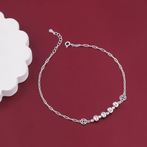 925 Sterling Silver Beaded Charm Anklet for Women