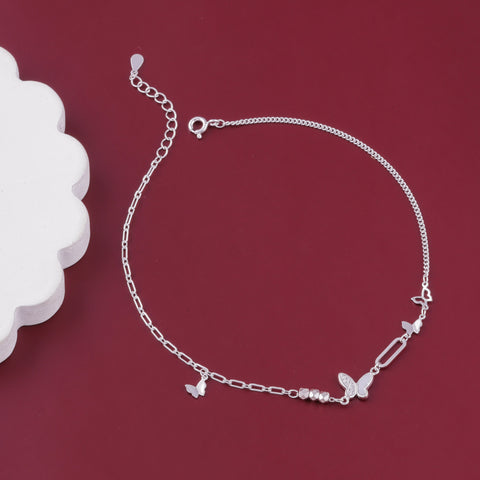 925 Sterling Silver Butterfly Charm Anklet for Women