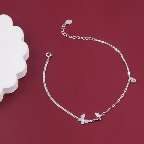 925 Sterling Silver Dual Butterfly Anklet for Women