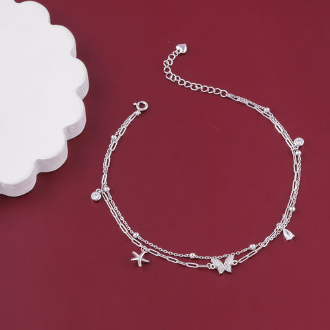 925 Sterling Silver Butterfly & Starfish Charm Anklet for Women