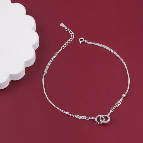 Silver Interlocking Circle Anklet For Women