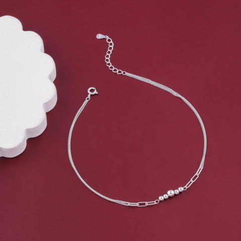 Silver Minimal Beaded Chain Anklet for Women