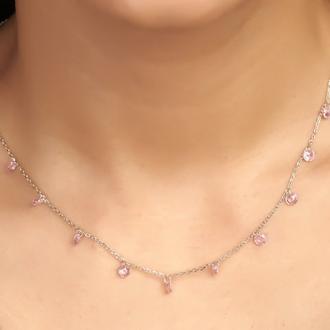Pink diamond station necklace  silver