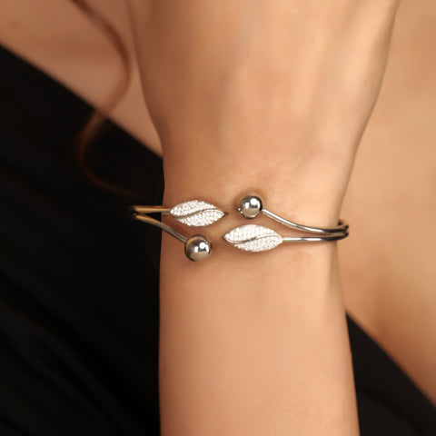 Silver leaf adjustable diamond bracelet