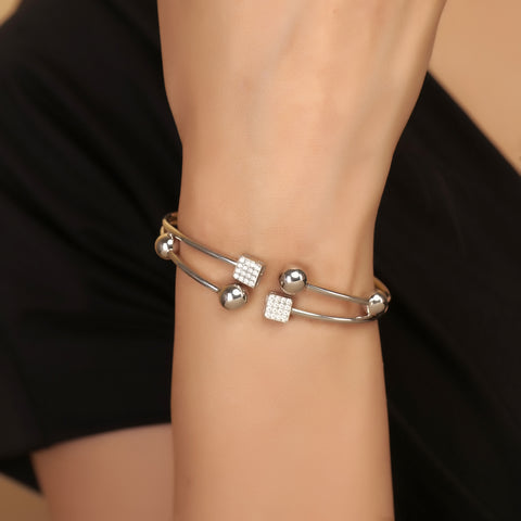 Silver square and circle diamond bracelet