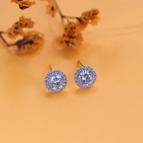 Silver round cut white sapphire stud diamond earring