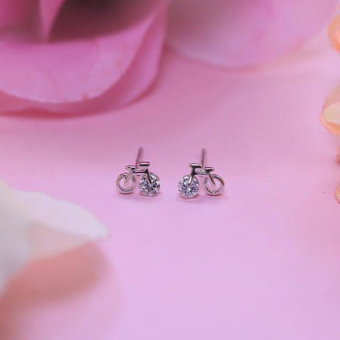 Silver Diamond Bicycle Stud Earring