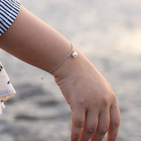 Silver Linked Chain Pearl Bracelet