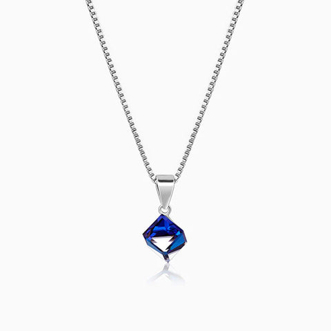 Color Change Blue Cube Pendant With Silver Chain