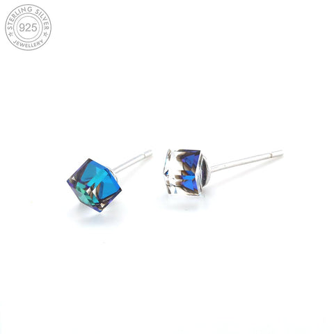 Silver color change cube earring
