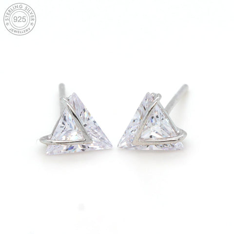 Silver tringle shape diamond earring