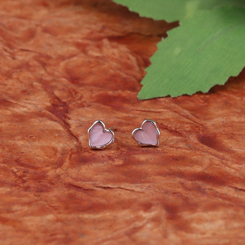 Pink Mother Of Pearl Heart Stud Earrings