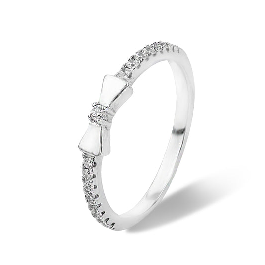 Silver Mini Bow Tie Adjustable Diamond Ring for Women
